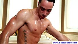 sexy jock oils up tight ass for anal