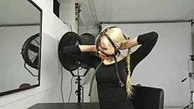 Ball gag harness debut in tight bondage setup