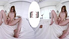 Redhead Jia Masturbates Shaved Pussy To Orgasm In Bedroom