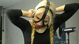 Ball gag harness debut in tight bondage setup