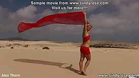 sindy rose drills her ass with huge white dildo in desert dunes. anal prolapse shock!