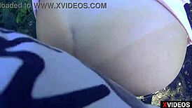 European redhead milf bent over, pussy exposed, fucking in public reality.