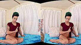 Yanks Hottie Andre Shakti Fiercely Fingers Her Fuckable Snatch in VR, Reaching Intense Orgasm with Nipple Piercing and Cum