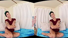 Yanks Hottie Andre Shakti Fiercely Fingers Her Fuckable Snatch in VR, Reaching Intense Orgasm with Nipple Piercing and Cum