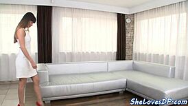 Busty babe endures double penetration and assfucking with cum blast