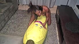 Tattooed Desi Slut Humps Big Banana Close-Up!
