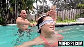 Playing marco polo with hot teen in pool