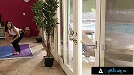 Horny Babe Tries Naked Yoga with Trainer