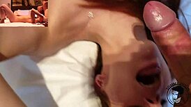 sexy redhead gives blowjob and rimming in hotel, huge load facial 😍