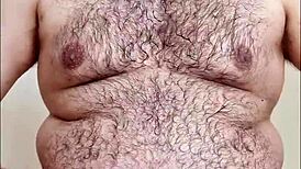 Curious gay chubby man reveals hairy body