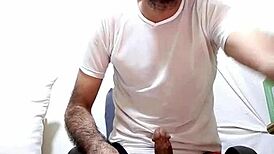 Big Dick Peeks Out of Red Transparent Lace Underwear