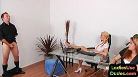 Busty Babes Peg Guys In Office!