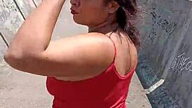 Look at this hot wife teasing on the street with femdom vibes!