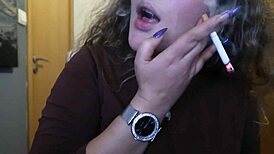 close up cigar smoke, huh? wanna see this sexy blonde tease you?