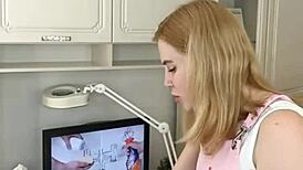 Sugarnadya Waxes Slender Legs of Client with Perfect Ass Close-Up