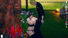 lazy personality ai girl play video with busty himeko in island life 3dcg eroge.