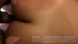 Brazilian bull makes two kittens cum with ass threesome in Salvador amateur swing party