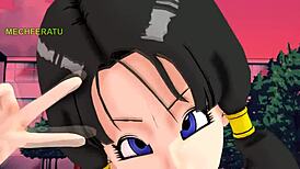 Videl rides that monster machine!