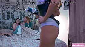 In a fantasy world, a busty babe gets ganged by two horny teen 18+ lesbos with oral and face sitting.