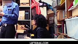 Big ass ebony teen Maya Morena caught shoplifting and fucked hard by burglar