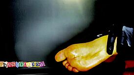 Intriguing wet and oily foot massage experience