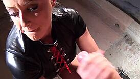 Leather Femdom Stokes Dick Hard