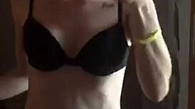 Blonde girl records her big ass and tits in the bathroom webcam solo.