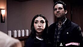 Burning Angel - Busty Trans Takes Hard Mouth and Ass Fucking with Cum Mouthful