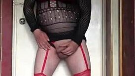 Bisexual Crossdresser Licks His Cumshot Off His Hand