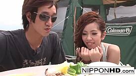 Japanese GIRLFRIEND BLOWS her GUY OUTDOORS