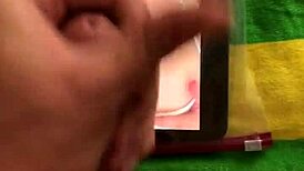 I made this tribute 3 for cumslutgigi, stroking my monster cock until I cum on her big tits.