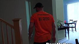 Buff guy views adult films before an intimate group encounter