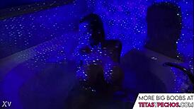 I can't stop staring at those blue big tits in the bath tub as she soaks and plays with them