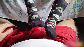 yo, wanna see a footjob with socks and cum in shorts?