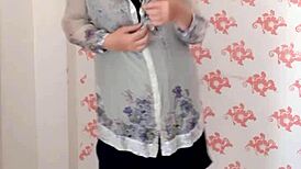 Mariaold Milf With Natural Big Tits Teasing In Black Stockings And High Heels Shoes