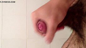 Gay jerking off greasy dick in raw style