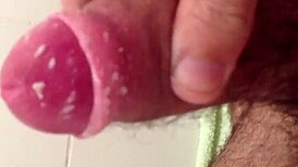 Gay jerking off greasy dick in raw style