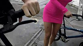 Two Attractive Women Cycling Without Underwear In The Rain