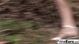 Sue emotionally pleases two lucky guys with her nude body.