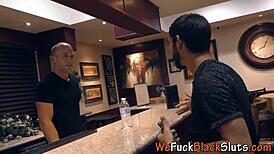 Ebony Babe Swallows Cum in Group Hardcore Scene