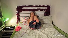 anita masturbates her trimmed pussy to orgasm with clit play and small tits