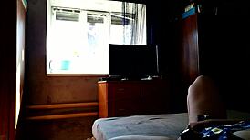 Chubby bbw wife pleasures herself for amateur window cleaner voyeur