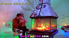 Mamada babosa en la nieve chupando polla dura en POV