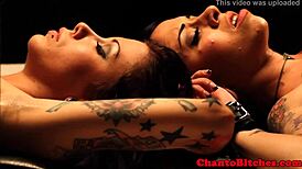 tied up lesbian babes face femdom punishment in garage bondage