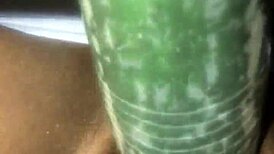 kissesxxx shoves cucumber deep while fucking outdoors in public