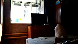 Chubby bbw wife pleasures herself for amateur window cleaner voyeur