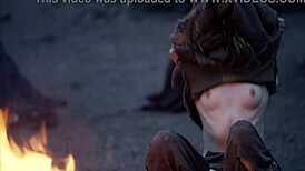 In this fantasy, baremaidens gather around the campfire