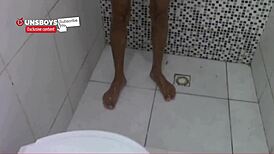 Brazilian twink got caught naked in the shower at his aunt's place