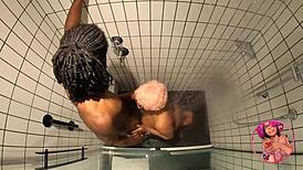 Ebony Anime Cosplayer In Shower Scene