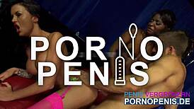 i love how that ebony and brunette share a monster cock